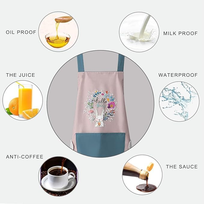 Kitchen Apron for Women with Big Front Pocket Hand-Wiping Waterproof Apron for Kitchen