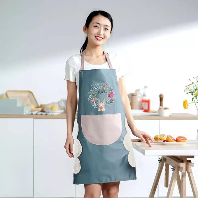Kitchen Apron for Women with Big Front Pocket Hand-Wiping Waterproof Apron for Kitchen