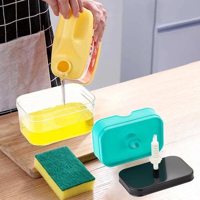 Kitchen Soap Dispenser and Holder | 400ml Refillable Pump with Sponge Rest